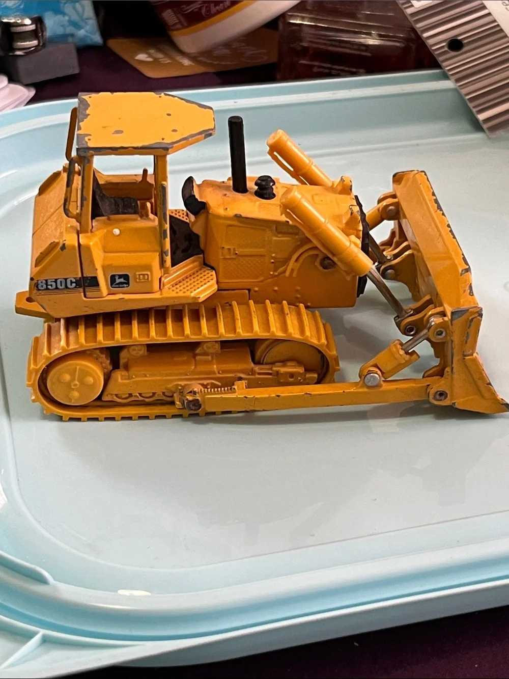 John Deere Yellow Metal Crawler Bulldozer Toy with Black Accents
